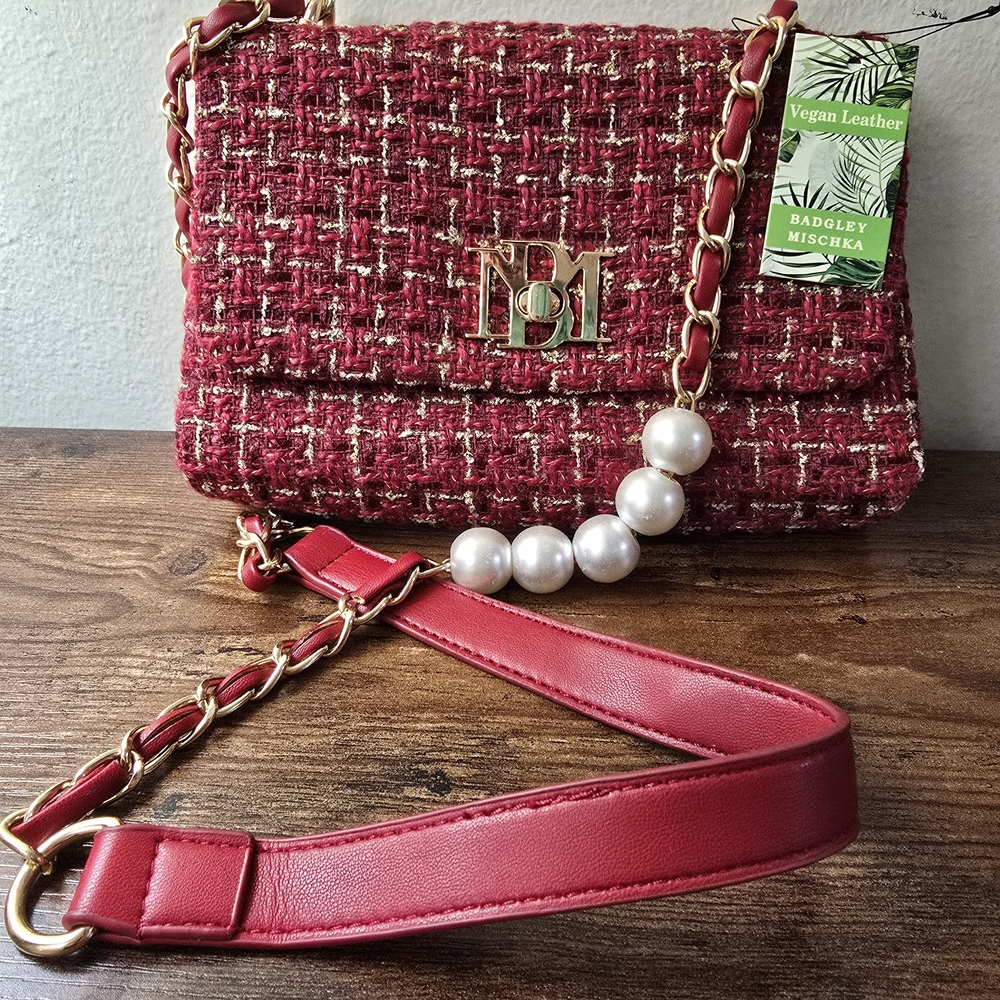 Badgley Mischka Red Tweed Crossbody Bag